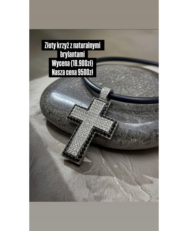 Złoty krzyż z naturalnymi brylantami
