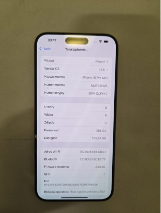 iPhone 15 PRO MAX 256GB używany bateria 92% Natural Titanium Kraków W